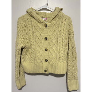 Hazel Moon Crop Hoodie Sweater Women’s XS Yellow Chunky Knit Y2K Cardigan